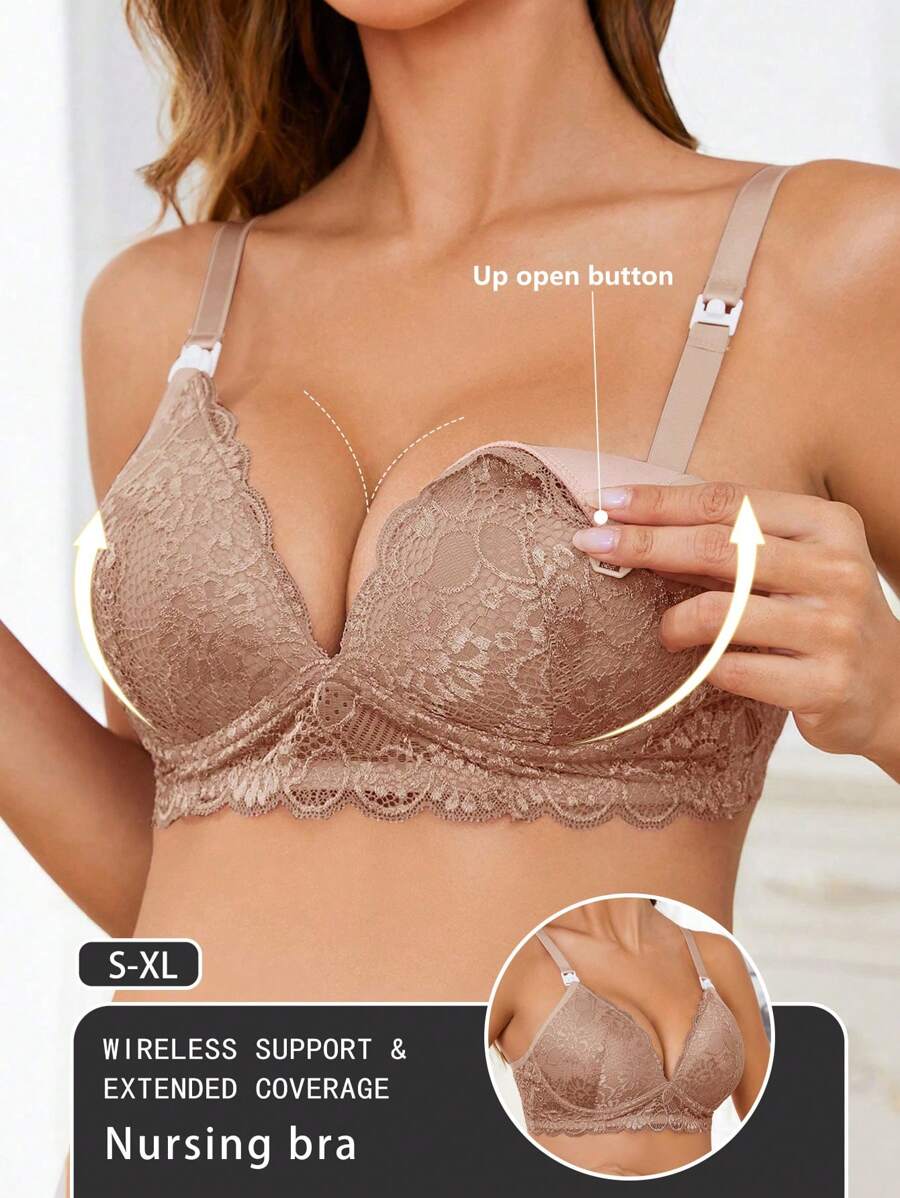 Elegant Solid Color Lace Nursing Bra For Pregnant Women