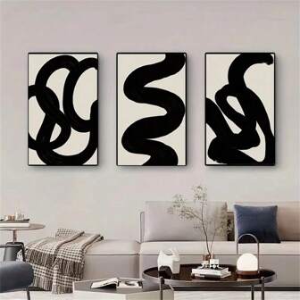 3pcs Minimalist Black & White Canvas Art Set - Modern Abstract Landscape Prints For Living Room, Bedroom, Office Decor Optional Frame ,Wall Art With Frame