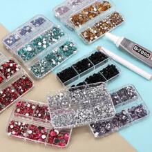2000/1580pcs/Box 2mm/3mm/4mm/5mm/6mm Flat Bottom Resin Rhinestones, Handmade DIY Resin Accessories For Clothing, Shoes, Decoration (Optional Rhinestone Pen And Glue)