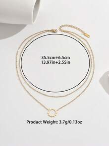 1pc Double-Layer Gold Pendant Necklace, Unique & Charming, Simple & Fashionable, Versatile, Suitable For Various Occasions - Yellow Gold - View 5