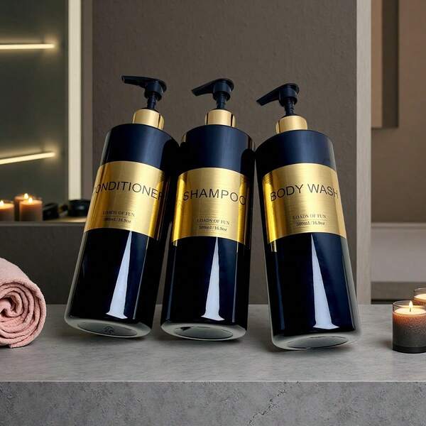3pcs/Set Bathroom Dispenser Bottles Plastic Unscented Shampoo Conditioner Body Wash Containers
