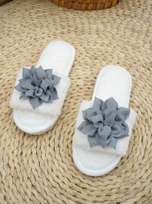 Pantuflas con lazo y plumas decorativas, de punta abierta, suaves y cómodas para todas las estaciones, color blanco