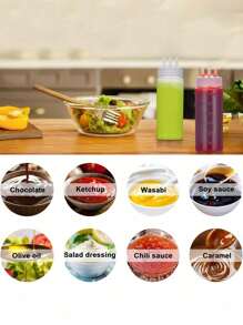 1/3pcs Triple Hole Squeeze Bottle For Sauces And Salads, Squeeze Sauce Bottle, Multi-Purpose Condiment Dispenser, Oil Vinegar Cruet For Kitchen Use, Seasoning Bottle, Pointed Mouth Plastic Bottle, Kitchen Utensils, Kitchen Supplies, Kitchen Stuffs,School Supplies