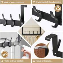 1 Pc Over-The-Door Hook Rack, 6 Hooks, 20kg Capacity, Over The Door Hanger For Coats, Towels, Bags, Clothes In Bathroom, Bedroom, Kitchen