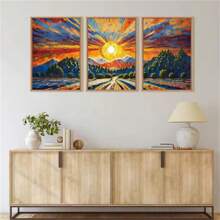 3 piezas de carteles con impresión de paisaje natural abstracto, montaña, sol y bosque, sin marco, en estilo bohemio, para decorar la pared de la sala de estar, dormitorio, comedor, estudio o cafetería
