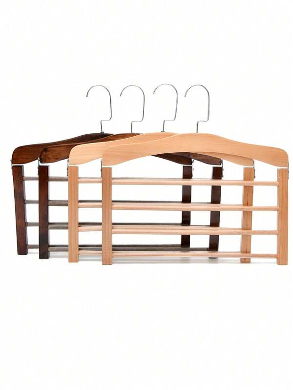 1pc Solid Wood Multifunctional Multi-Tier Trouser Rack Household Wooden Coat Rack Towel Scarf Tie Storage Rack Flocking Non-Marking Hanging Trouser Racks