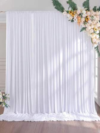 1 件/2 件白色婚礼背景窗帘，白色牛奶丝背景窗帘，白色涤纶摄影背景，适用于婚礼派对仪式舞台装饰、新娘派对、周年派对舞台装饰、淋浴生日派对家庭房间照片背景装饰白色缎面派对窗帘背景装饰、圣诞新年摄影道具