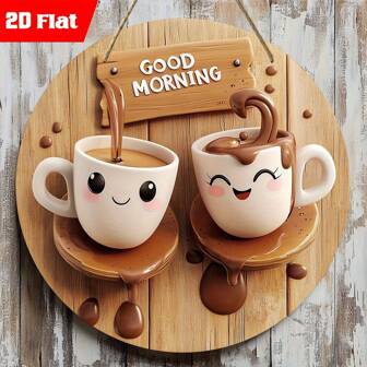 1 件 2D 平面印刷圆形木板装饰标牌，早午餐主题，适用于酒吧、厨房、咖啡店、家庭客厅、办公室装饰、家居装饰、节日礼物，8x8 英寸