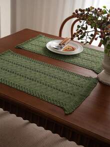 美式乡村风格绿色编织餐垫、厨房餐桌垫、家庭派对装饰长方形桌布 - 綠色 - 查看 3
