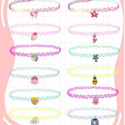 Set de 6 collares con colgantes lindos, collares elásticos, tema de verano de unicornio