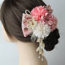 Hanfu Silk Flower Hair Accessory And Japanese-Style Fine Work Updo Hair Makeup And Styling Travel Photo Hair Flower Set Kimono Hair Comb Set - Black - View 5