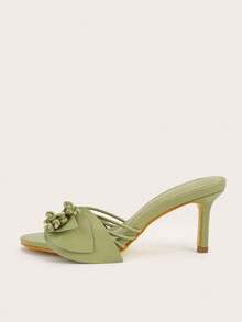 Spring/Summer Elegant Minimalist Pointed Toe Green Floral Decor Stiletto High Heel Sandals - Green - View 2