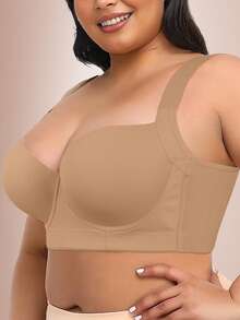 Wedisco MIMILEMON Plus Size Seamless Black Bra, Smooth Minimalist Wide Strap Comfortable Lift And Support Bra - Coffee Brown - View 7