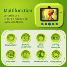 PANDA High Definition Dual Camera Instant Print Camera, Cute & Creative, 48MP Camera + 2.4" HD Screen + 1080P Video, Long Battery Life, 13 Filters & Stickers, MP3 Music, Timer/Delay Shoot, Family Gift With Printing Paper & Lanyard, Perfect For Birthday, Holiday, Travel & Daily Recording