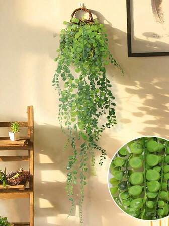 3Pcs/Set Green Garden Round Leaf Hanging Grass,Artificial Plants,PE Material,Simulation Plants,School Dormitory Office Decoration,Garden Decoration,Wedding Season,Graduation Season Party Event Holiday Birthday Party Decoration,Home Entrance Hotel Restaurant Living Room Bedroom Wedding Banquet Kitchen Garden Decoration,Spring And Summer Decoration
