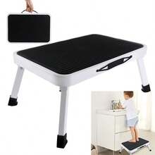 Vandise Heavy Duty Steel Step Stool Ladder - Foldable Compact Portable Platform Ladder With Non-Slip Pads For Adults & Kids - Multi-Functional Small Stool For Kitchen Bathroom Camping Office (Can Sit On) | Adjustable Steel Step Stool | Folding Metal Ladder With Anti-Slip Surface | Compact Multi-Purpose Stool For Home Use - White - View 1