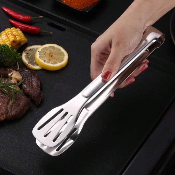 1 pièce Pince à barbecue en acier inoxydable, pince à steak et pain pour barbecue, ustensile pour barbecue extérieur