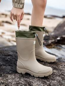 情侣防水中筒雨靴，男女通用防滑厚底厨房防水鞋，可调节脚踝