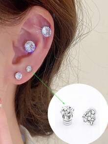 2 CHIẾC Bông tai kẹp từ tính trang trí bằng đá Zirconia lấp lánh phong cách Bohemian cổ điển không xỏ khuyên dành cho nam và nữ 4mm - Bạc 4mm - Xem 10