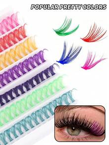 140pcs 7-Color Mixed False Eyelashes, Cluster Lashes, Natural & Thin, Individual Lashes, Suitable For Mother's Day, Music Festivals, Daily Wear, Parties, Stages, DIY Lash Extension At Home - D - View 3
