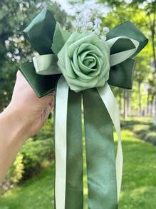 Set de 6 piezas con decoraciones para bodas que incluyen flor de nomeolvides, rosa, espejo retrovisor, lazo, farol y decoraciones para silla del pasillo nupcial, para decoración floral en sillas y bancos