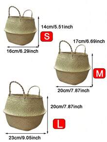 1pc Large Handmade Woven Rattan Plant Basket, Vintage Seagrass Woven Flower Pot Planter, Foldable Storage Basket For Home And Garden Decor, Indoor And Outdoor Use - Multicolor - View 4