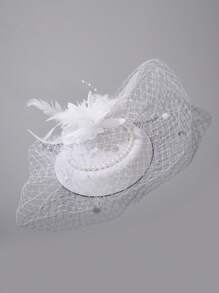 1pc Kids' Tulle Pearl Flower Fascinator Hat, Suitable For Girls' Daily Outfit, Photo Shoot