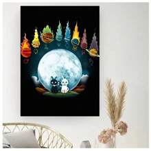 1pc Frameless Cartoon Abstract Cute Funny Cat Tree Flower Basket Clock Posters Vintage Painting Canvas Printing Wall Arts Modern Living Room Bedroom Dormitory Study Coffee Shop Room Wall Decoration Home Decoration Gifts ,Wall Art With Frame