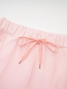 Pantalones capri de mujer con cintura media, cordón y bolsillos, estilo casual, primavera/verano - Rosa - Ver 5