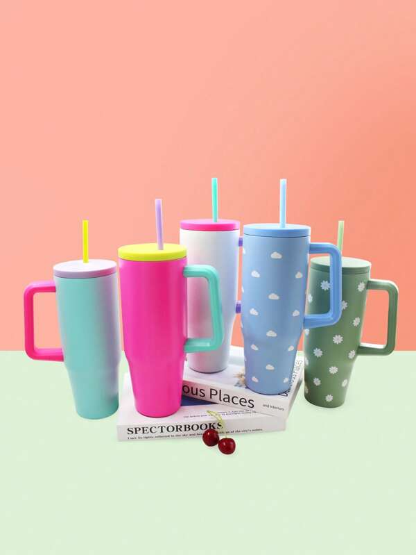 30oz Splicing Color Tumbler Cup,Cups With Lids And StrawDouble Layer Stainless Steel Vacuum Insulated CupSuitable For Multiple Purposes Such As Home, Office