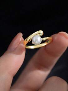 1pc Luxury Exquisite Minimalist Faux Pearl Criss-Cross Ring