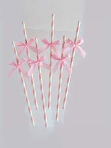 1 Set/3pcs Sparkling Bowknot Decorated Straws, Cute Cartoon Striped Paper Straws For Wedding Gender Reveal Christening Party Decorations, Birthday Party Supplies,School Supplies