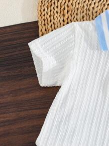 Set de 2 piezas: Camisa polo con bordado de oso y cuello, y shorts cómodos para niño bebé, conjunto de estilo británico