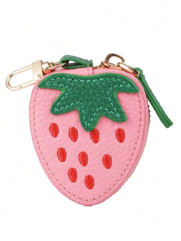 Portamonete a forma di fragola con ciondolo, portachiavi, accessori per donna con ciondolo a forma di frutta, compatibile con Airtag, mini portafoglio, portamonete, accessori per auto, ciondolo per zaino a tema cartoni animati