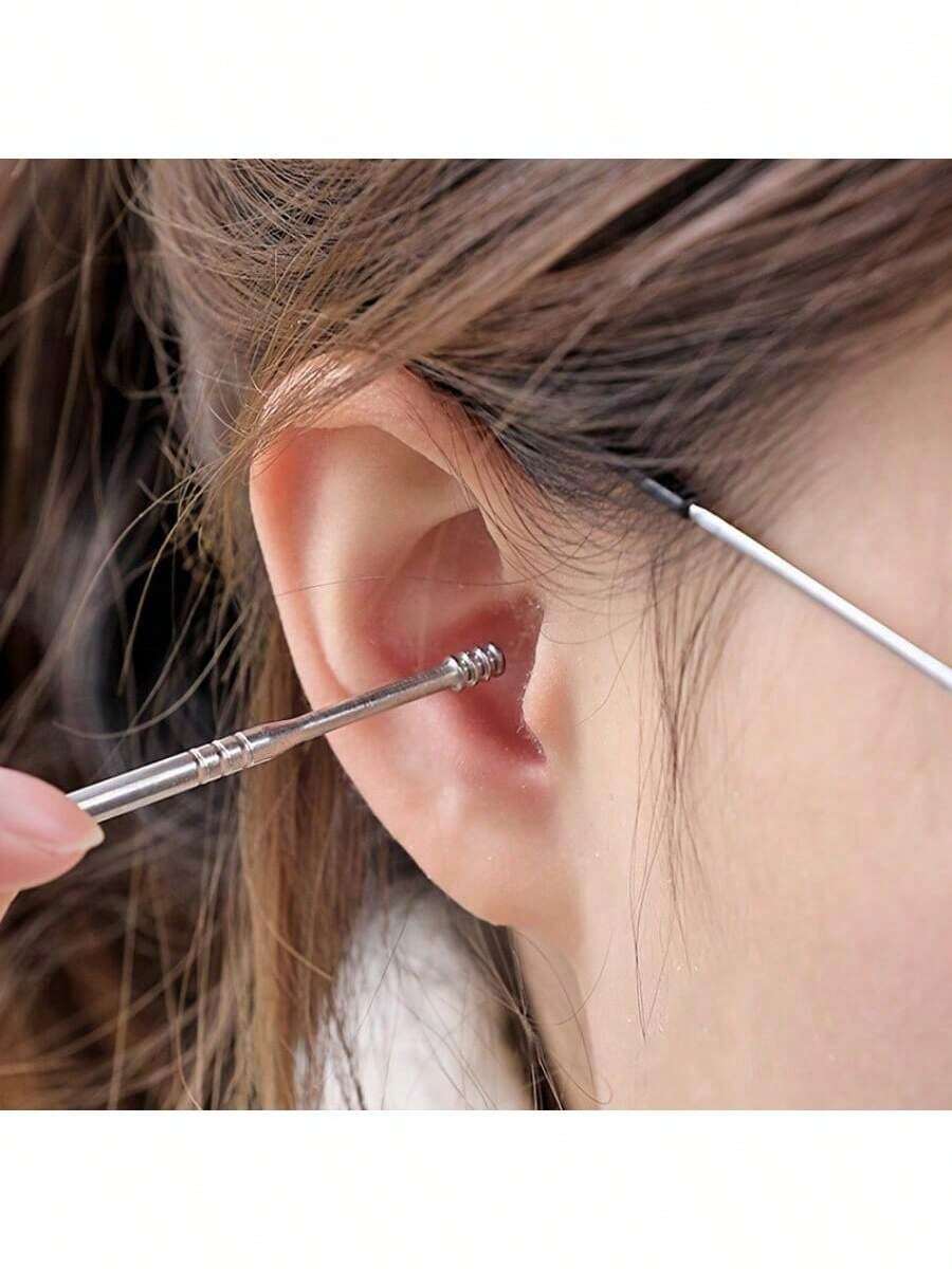 6 件套可重复使用不锈钢防过敏便携式 PU 包、创新弹簧、掏耳勺工具、掏耳清洁工具、耳垢清洁器、耳垢清除器、掏耳清洁套装。 - 彩色 - 查看 1