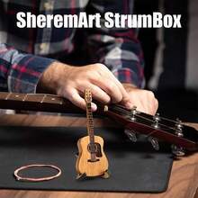 Wooden Guitar Pick Box With Stand, 5PCS Unique Guitar Picks, Guitar Pick Holder Box, Musician Engraved Wooden Plectrum Case, Acoustic Guitar Box For Electric Bass Guitar Ukulele Lover - Yellow - View 3