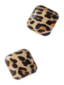 1 Pair Retro Leopard Print Geometric Square Matte Ear Clips, Unique Jewelry Earrings For Women, Holiday Party Exaggerated Gift