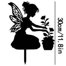 1 Stück Metall Kunst Fairy Silhouette Deko Statue, Gartenstecker Dekoration, Wanddekoration, geeignet für Außengarten, Terrasse, Park, Rasen, Pflanzkübel