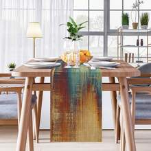 1 pezzo Tappeto da tavola vintage astratto con motivo consumato blu e arancione, adatto per tavolo da pranzo, tavolo da caffè, riunioni familiari, celebrazioni, feste interne/esterne, decorazioni per matrimoni - blu e arancione - Visualizzare 5