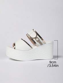 Women's One Strap Open Toe Platform Wedge Sandals, Comfortable Versatile Casual Shoes For Daily Wear, Home And Outdoor - White - View 8