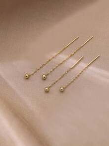 2 chiếc/Hoa tai hạt nhỏ đơn giản thời trang dành cho nữ, Hoa tai hạt đậu bạc, Hoa tai trang sức cho lễ cưới - Vàng - Xem 4