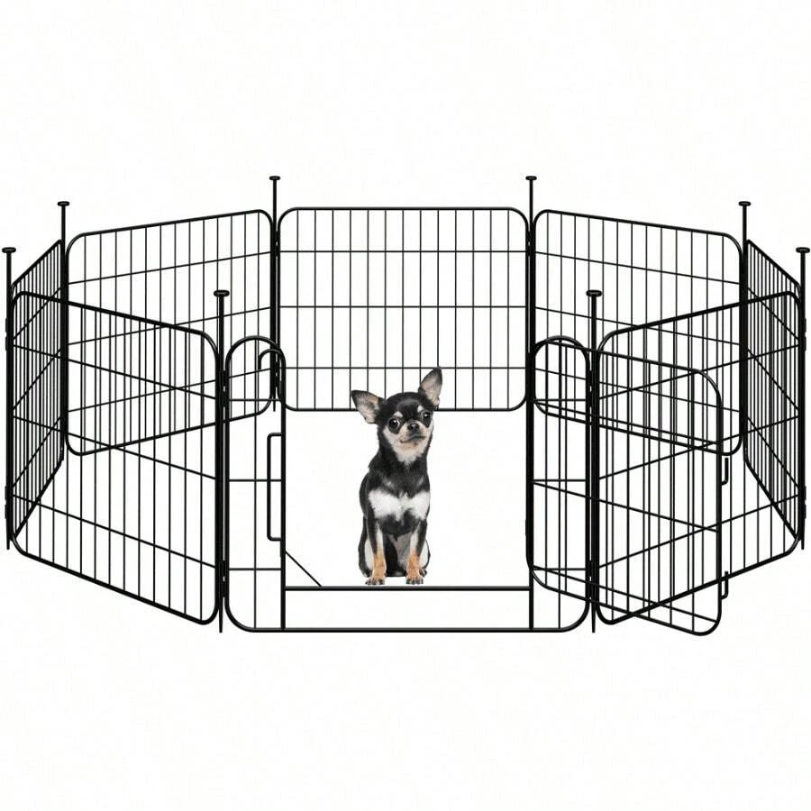20" Tall Foldable Dog Playpen Panels With Door 8 Panels Black