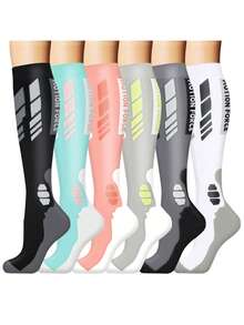 6 Pairs Compression Socks For Women Men Socks Lightweight Knee High Tube Unisex Breathable Low Pressure Socks For Running, Cycling, Soccer, Hiking, Travel - Multicolor - View 9