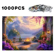 豪华湖畔露台：欣赏湖景城堡、舒适的沙发和户外火盆，1 盒 120/500/1000 片成人拼图 - 生动的节日图片，拼图爱好者的必备收藏品，完美的节日礼物