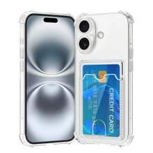 1pc Transparent Bumper Card Holder Case With Card Slots, Creative Push-Through Lens Full Body Shockproof Silicone TPU Cover Compatible With Apple 17 Pro/17 Pro Max/17 Air/17, Galaxy S25 FE, /Redmi/Honor/