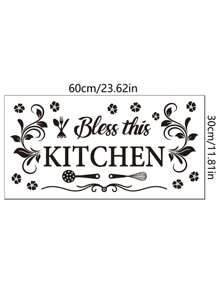 1pc Creative English Letters Flower Kitchenware Decoration Kitchen Background Wall Stickers Durable Waterproof PVC Stickers Self-Adhesive And Easy To Peel Suitable For Kitchen Dining Room Living Room Wall Decoration Home Decoration Make Your Life A New Holiday Decoration Stickers Birthday Graduation Gifts