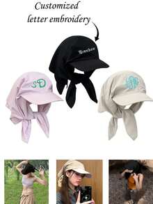 Customized Text Print Sun Hat, Customized Embroidered Cap, Customized Embroidered Neck Protective Cap - Multicolor - View 1