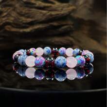 1 Stück/Beruhigendes Armband aus natürlichen Steinen Sodalith/Granat/Rosenquarz, handgefertigtes elastisches Perlenarmband, geeignet für Herren und Damen als Alltagsschmuck, Urlaubssegen Geschenk.