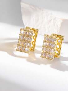 1 par de pendientes de aro geométricos cuadrados incrustados con circonita cúbica elegante para mujer, accesorios de moda de alta gama para citas, fiestas y bodas