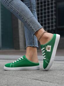 女士一脚蹬运动鞋，帆布一脚蹬鞋，时尚舒适拖鞋，防滑乐福鞋，休闲露跟鞋